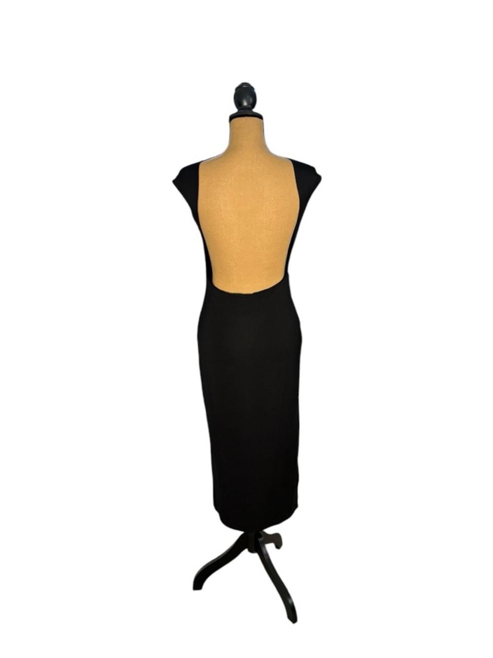 See You Monday Black Midi Dress Open Back Cap Sleeve L 90s Minimalist - Picture 6 of 10